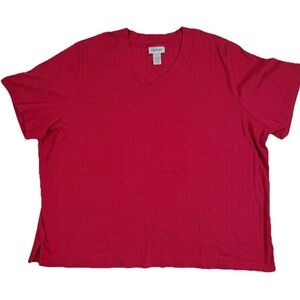 Red Relaxed Short Sleeve V-Neck Blouse